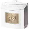Gaines Manufacturing Wallmount Mailbox White W/Polished Brass Leaf Accent