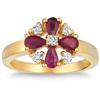 Floral Ruby & Diamond Ring 14kt Yellow Gold