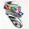 Tradition®/MD Sterling Silver Family Ring With Real Diamond and Simulated Gemstones