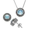 Sterling Silver Marcasite and Genuine Gemstone Pendant and Earring Set - Blue Topaz