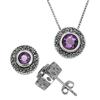 Sterling Silver Marcasite and Genuine Gemstone Pendant and Earring Set - Amethyst
