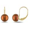 Miadora 7-7.5 mm Freshwater Chocolate Button Pearl Earrings in 10 K Yellow Gold