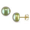 Miadora 7-7.5 mm Freshwater Pistachio Button Pearl Earrings in 10 K Yellow Gold