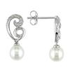 Miadora 6-6.5 mm Freshwater White Button Pearl and 0.04 ct Diamond Earrings in 10 K White Gold