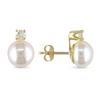 Miadora 8-8.5 mm Freshwater Button Pearl and 3 mm White Topaz Earrings in 10 K Yellow Gold