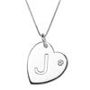 Sterling Silver Initial "J" Heart Pendant with Rhinestone Accent