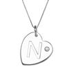 Sterling Silver Initial "N" Heart Pendant with Rhinestone Accent