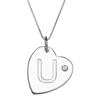 Sterling Silver Initial "U" Heart Pendant with Rhinestone Accent