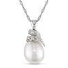 Miadora 6.5-7 mm Freshwater White Pearl and 0.01 ct Diamond Pendant in 10 K White Gold with 17 inch...