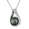 Miadora 8.5-9 mm Black Tahitian Pearl and 1/10 ct Diamond Pendant in 14 K White Gold with 17 inc...