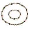 Miadora 9-11 mm Freshwater Brown, Blue and Peach Necklace and Bracelet with Pink Color Clasp