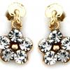 Flower stud drop earrings with white cubic zirconia in 10k yellow gold