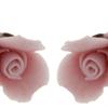 Pink ceramic flower stud earrings in 10k yellow gold