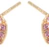 Heart stud earrings with pink crystals in 10k yellow gold