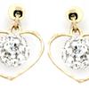 Open heart stud earrings with white crystal ball in 10k yellow gold