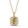 Cushion Lemon Quartz & Diamond Necklace 14kt Yellow Gold