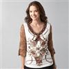 Kerrybrooke®/MD 3/4 Sleeve Print Knit & Georgette Fabric V-Neck Top