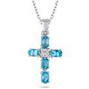 Blue Topaz and Diamond Cross Necklace 14-kt White Gold