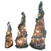 3 Piece Indoor/Outdoor Lighted Rattan Frost Cone Christmas Trees