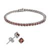 Sterling Silver Genuine Gemstone Bracelet and Stud Earring Set - garnet stones