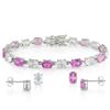 Miadora 25 7/8 ct White Topaz and Created Pink Sapphire Bracelet and Earrings in Silver