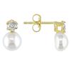 Miadora 6-6.5 mm Freshwater White Pearl and 0.01 ct Diamond Earrings in 10 K Yellow Gold