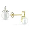 Miadora 7-7.5 mm Freshwater White Button Pearl and 0.03 ct Diamond Earrings in 10 K Yellow Gold