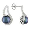 Miadora 9-9.5 mm Freshwater White Button Pearl and 0.06 ct Diamond Earrings in Silver