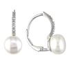 Miadora 8-8.5 mm Freshwater White Pearl and 1/10 ct Diamond Earrings in 10 K White Gold