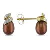 Miadora 6.5-7 mm Freshwater Chocolate Pearl and 0.02 ct Diamond Earrings in 10 K Yellow Gold