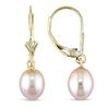 Miadora 6.5-7 mm Freshwater Pink Pearl Earrings in 10 K Yellow Gold