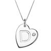 Sterling Silver Initial "D" Heart Pendant with Rhinestone Accent