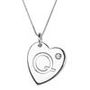 Sterling Silver Initial "Q" Heart Pendant with Rhinestone Accent