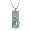 Sterling Silver Genuine Green Jade Rectangular "Dragon" Pendant on 18" Chain