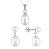 Miadora 8-8.5 mm Freshwater White Rice and 5.5-6 mm White Button Pearl Earrings & 8-8.5 mm Whit...