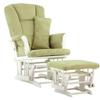 Stork Craft Custom Tuscany Glider & Ottoman w/ Free Lower Lumbar Pillow - White/Sage