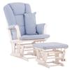 Stork Craft Custom Tuscany Glider & Ottoman w/ Free Lower Lumbar Pillow - White/Blue